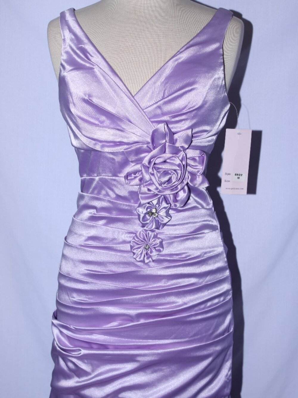 Poly USA #5922 Long Satin Fit & Flare Bridesmaid Evening Gown-Size M- LILAC- NWT - Picture 4 of 6